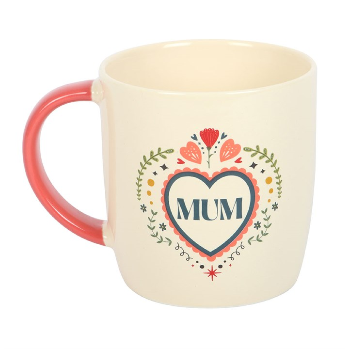 Mum Ceramic Mug with Folk Heart Design | 350ml | Mother’s Day Gift
