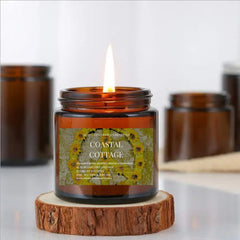 Artwork Soy Candle In Amber Glass Jar - Coastal Cottage