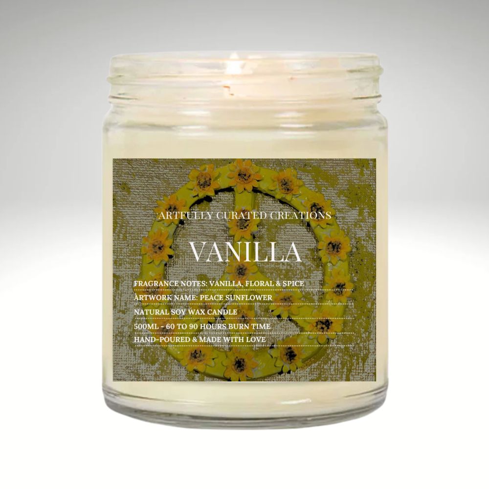 Art Soy Candle in Clear Glass Jar Handmade Scented Candle with Original Clay Artwork, Earthy Fragrance, wedding favour, Minimalist Home Décor