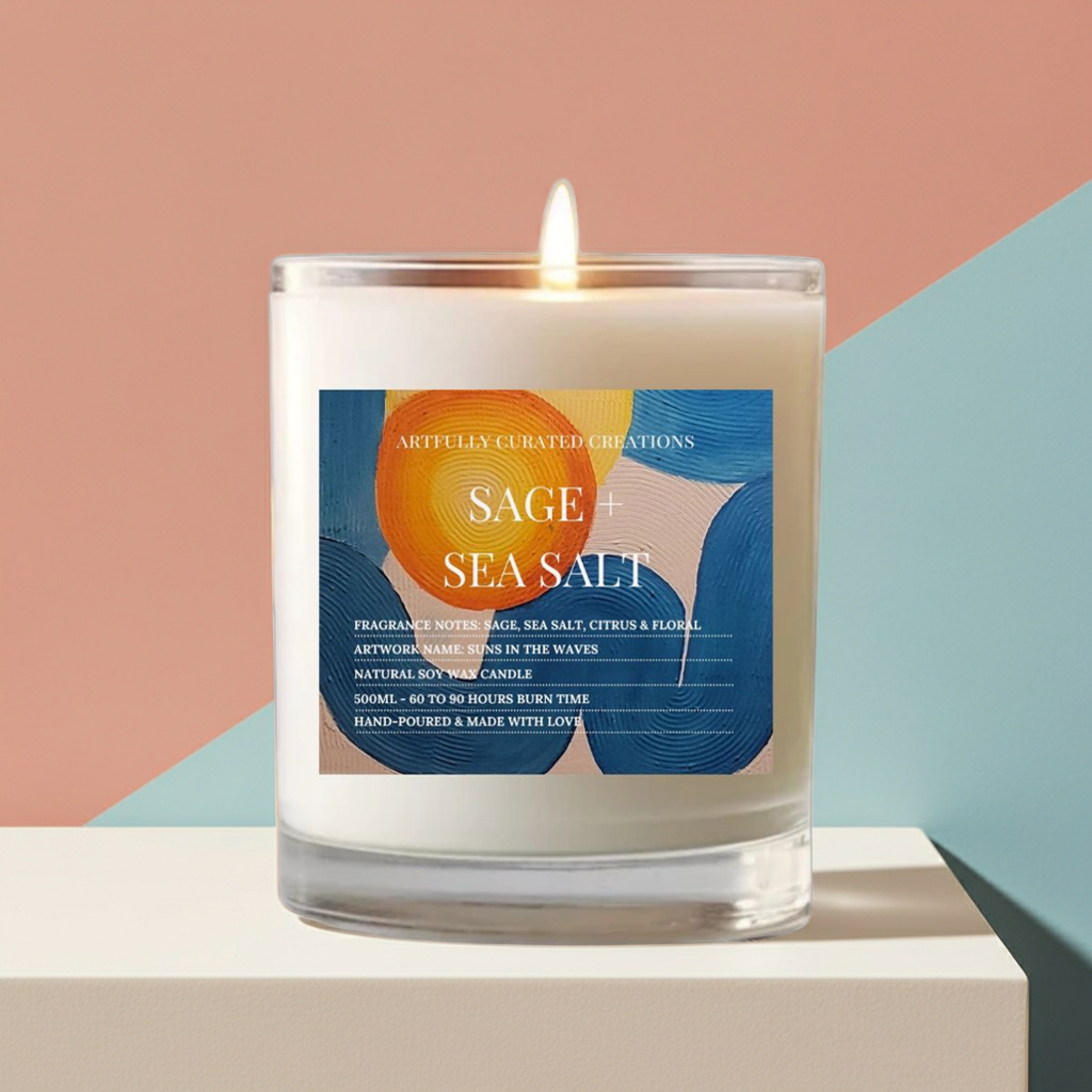 Art Candle Original Clay Artwork Scented Soy Wax in clear glass, Handmade Gift, Wedding Favour, Elegant Home Décor Candle, Luxury Party Bag