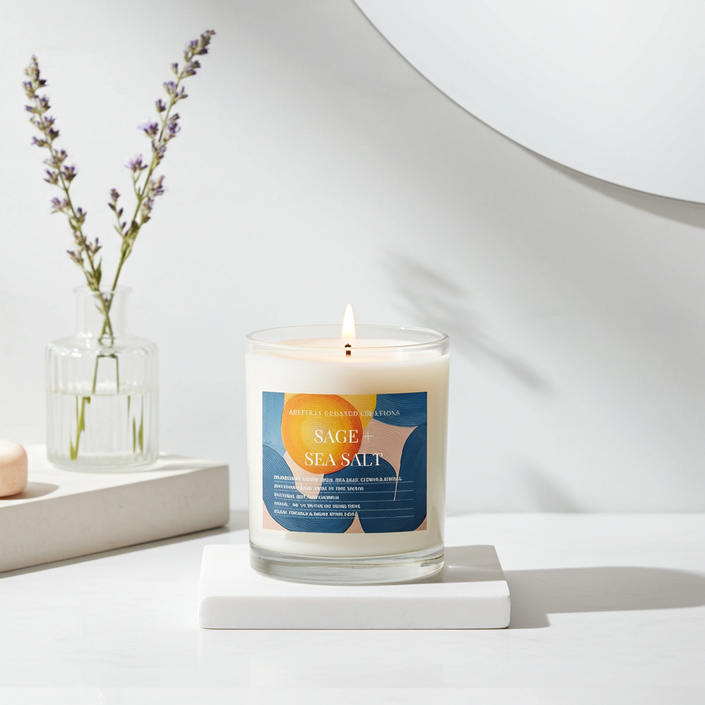 Art Candle Original Clay Artwork Scented Soy Wax in clear glass, Handmade Gift, Wedding Favour, Elegant Home Décor Candle, Luxury Party Bag