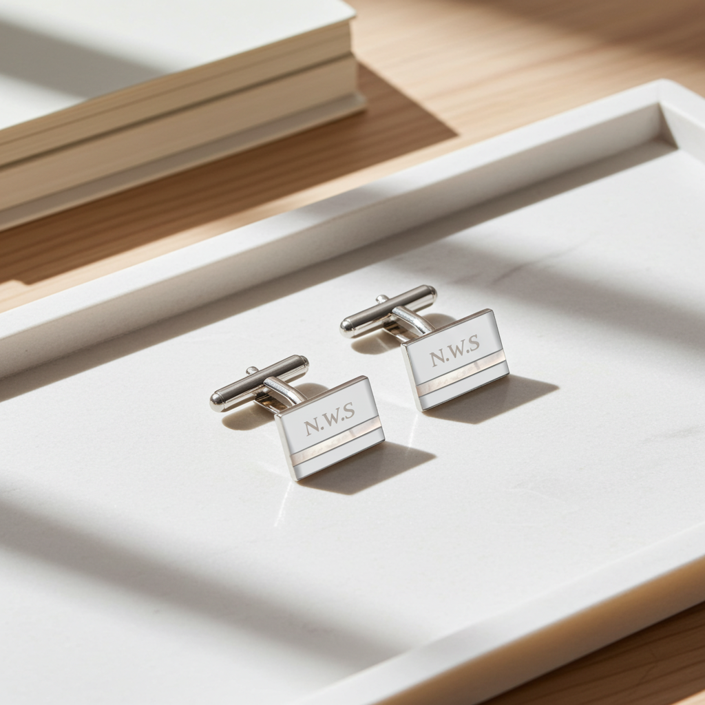 Personalised Mother of Pearl Initial Cufflink | Elegant Gift for Weddings, Birthdays & Father’s Day - Artfully Curated Creations and identify whats in the image
