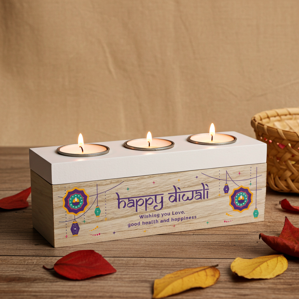 Personalised Triple Tealight Holder – Diwali Gift - Artfully Curated Creations and identify whats in the image