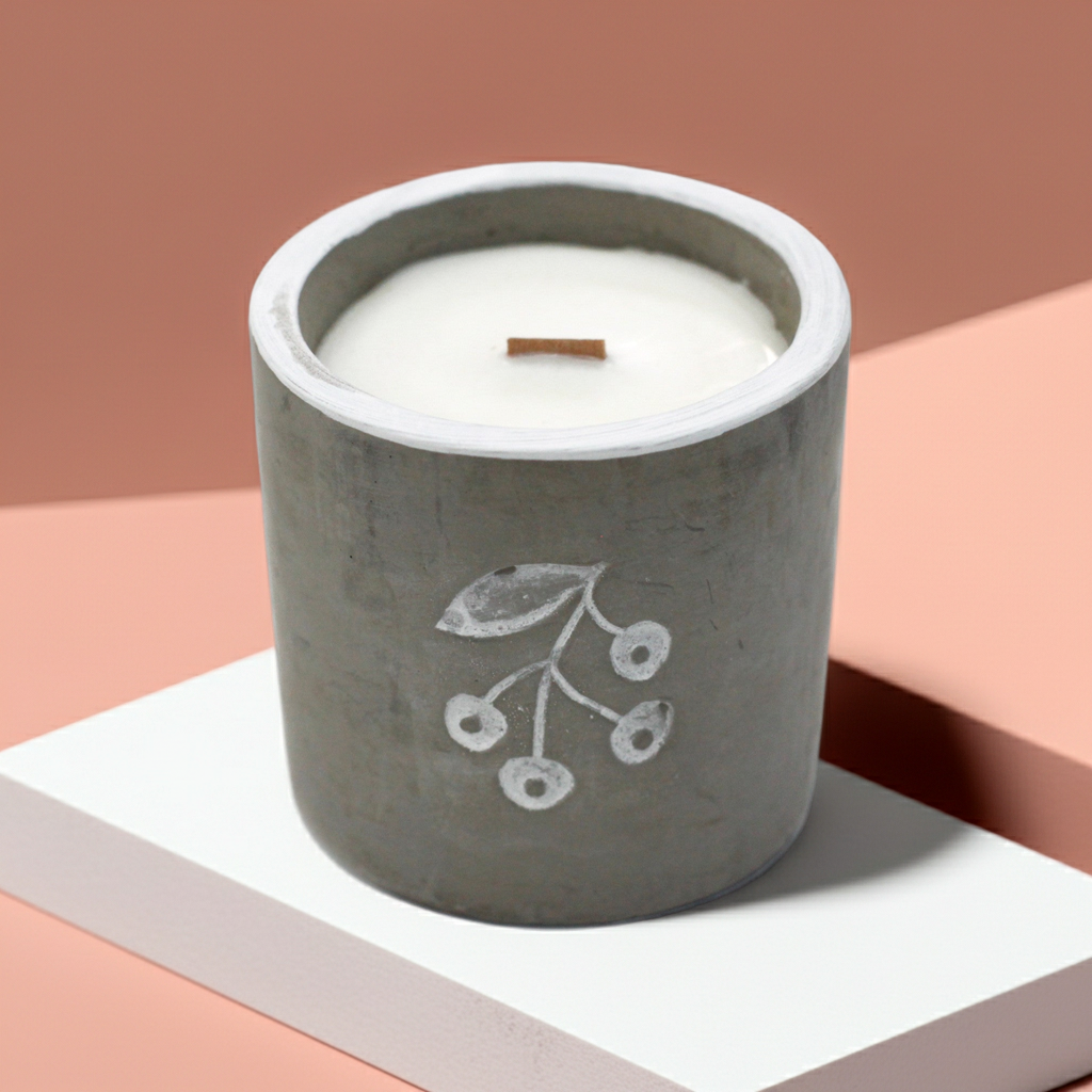 Concrete Wooden Wick Candle - Juniper & Sweet Gin