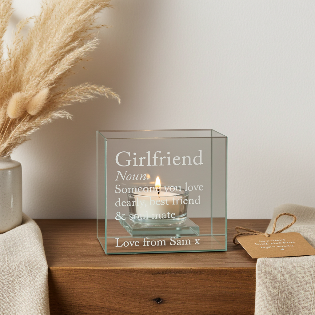 Personalised Mirrored Glass Tea Light Holder with Name and Message, a Beautiful Birthday and Wedding Gift
