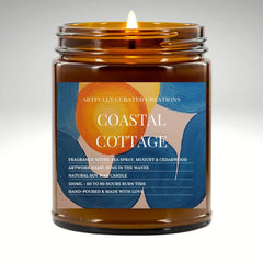 Artwork Soy Candle In Amber Glass Jar - Coastal Cottage