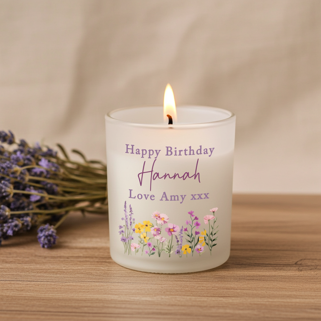 Personalised Wild Flower Jar Candle | Custom Message Gift for Any Occasion - Artfully Curated Creations and identify whats in the image