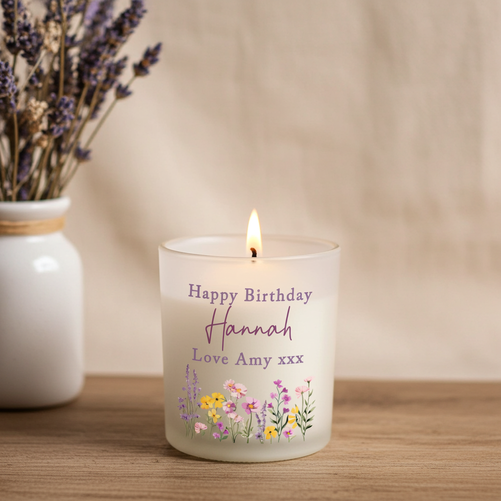 Personalised Wild Flower Jar Candle | Custom Message Gift for Any Occasion - Artfully Curated Creations and identify whats in the image
