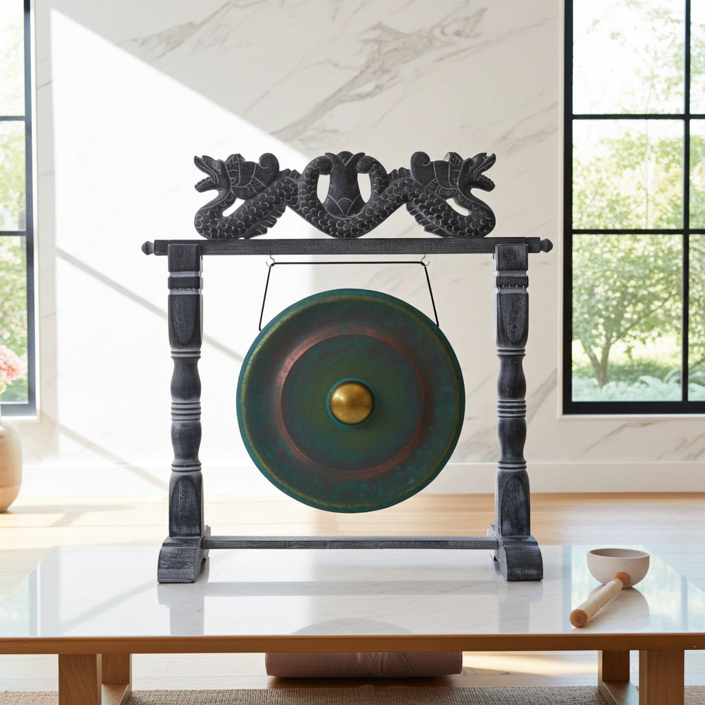 Antique Style Greenwashed Gong - Artfully Curated Creations and identify whats in the image