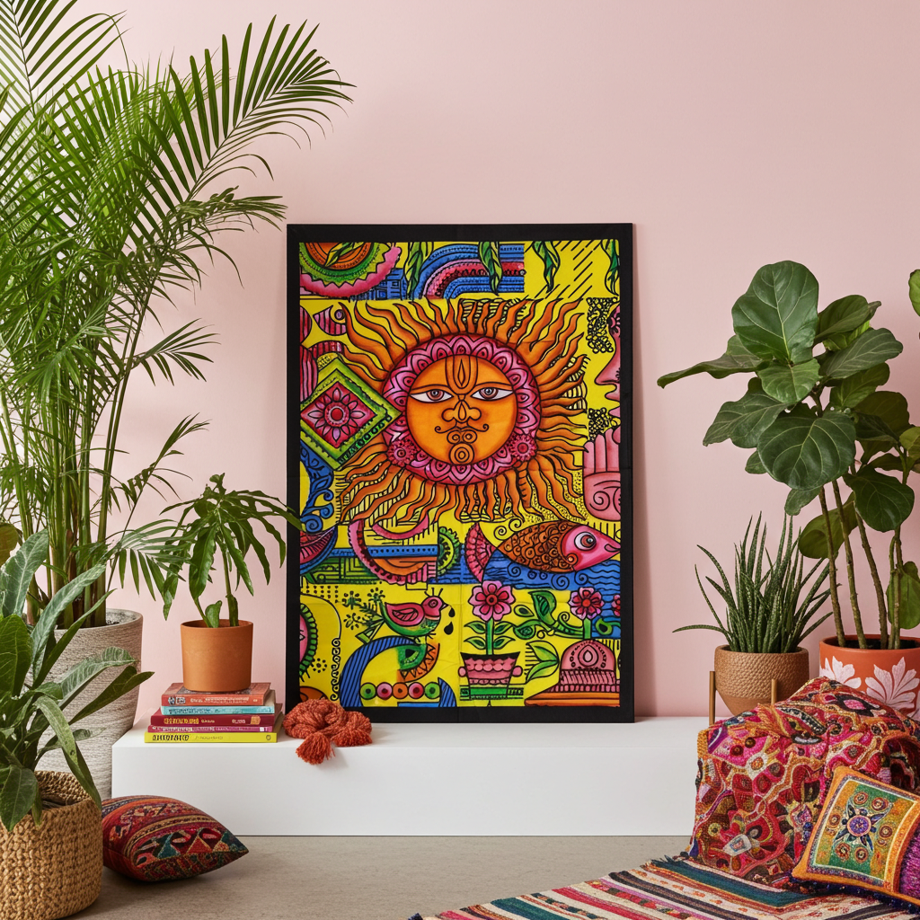 Hand Brushed Cotton Wall Art - Sun