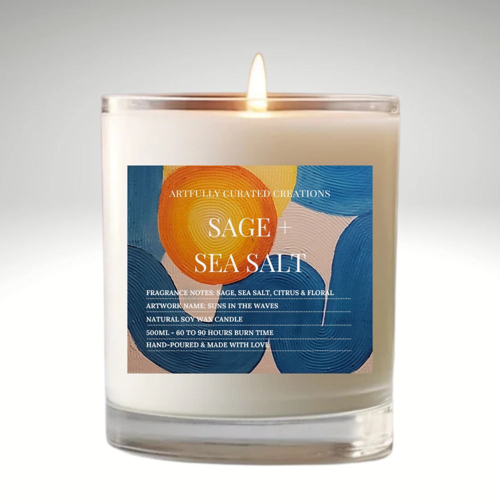 Art Candle Original Clay Artwork Scented Soy Wax in clear glass, Handmade Gift, Wedding Favour, Elegant Home Décor Candle, Luxury Party Bag