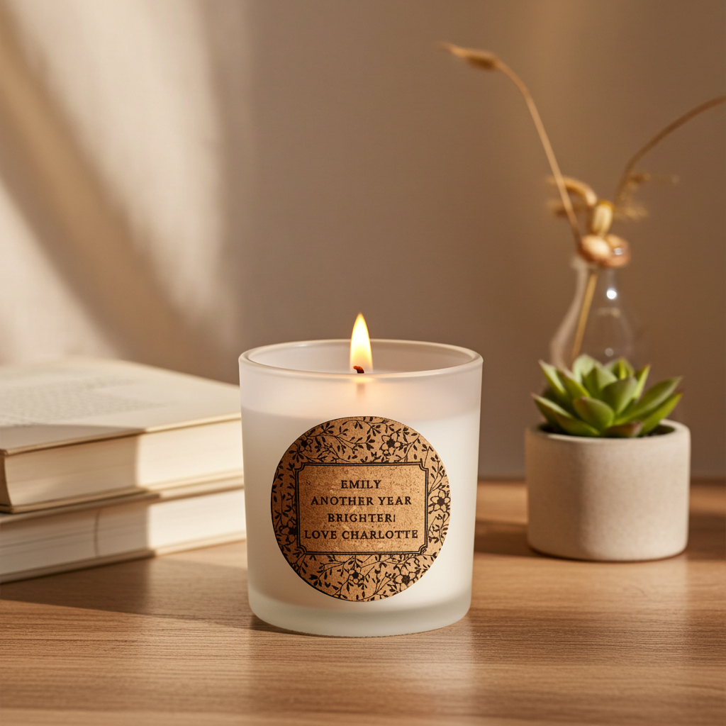 Personalised Floral Vanilla Scented Jar Candle | Custom Cork Label Gift - Artfully Curated Creations and identify whats in the image