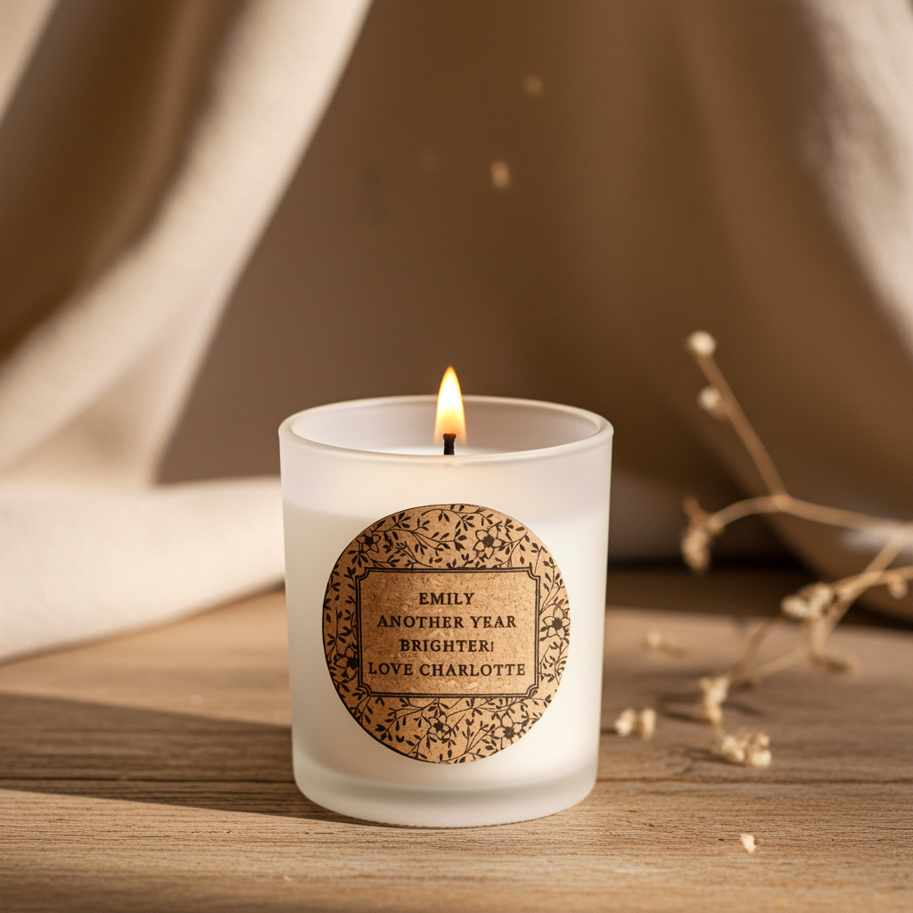 Personalised Floral Vanilla Scented Jar Candle | Custom Cork Label Gift - Artfully Curated Creations and identify whats in the image