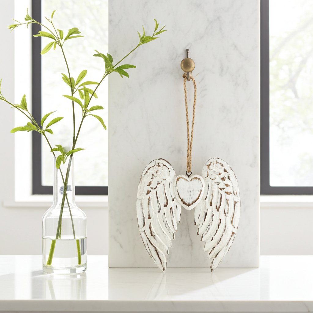 Hand Crafted 15cm Small Double Angel Wing With Heart - Artfully Curated Creations and identify whats in the image