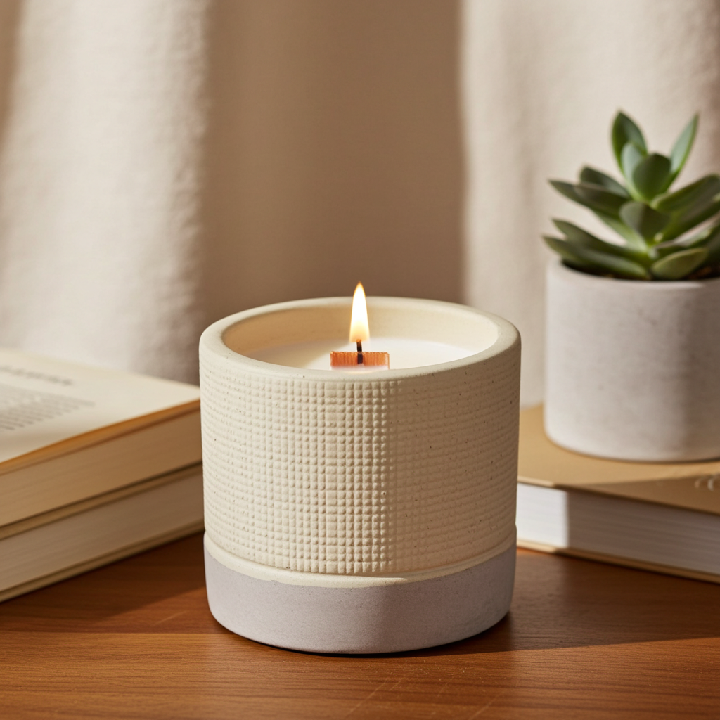 Cream Concrete Wooden Wick Candle - Coffee In The Club