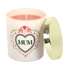 French Tulip Scented Candle for Mum | Cream Glass Jar with Folk Heart Design | 28hr Burn | Mother’s Day Gift