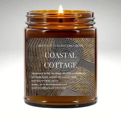Artwork Soy Candle In Amber Glass Jar - Coastal Cottage