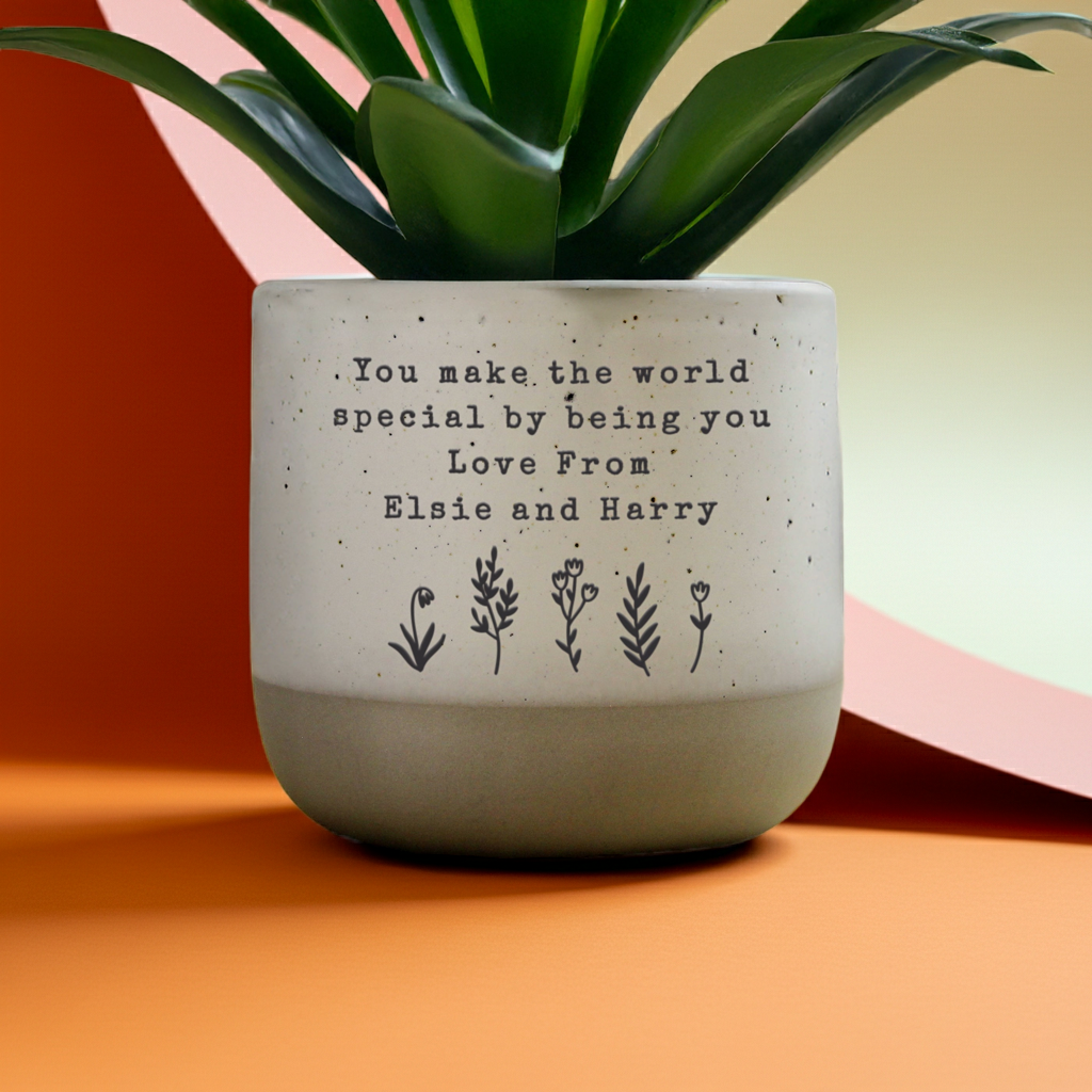 Personalised Floral Flecked Ceramic Plant Pot | A Beautiful Gift for Any Occasion