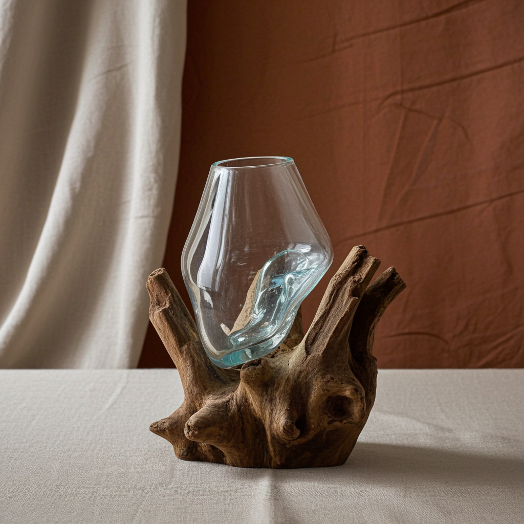 Molton Glass Hanging Bowl On Wooden Stand