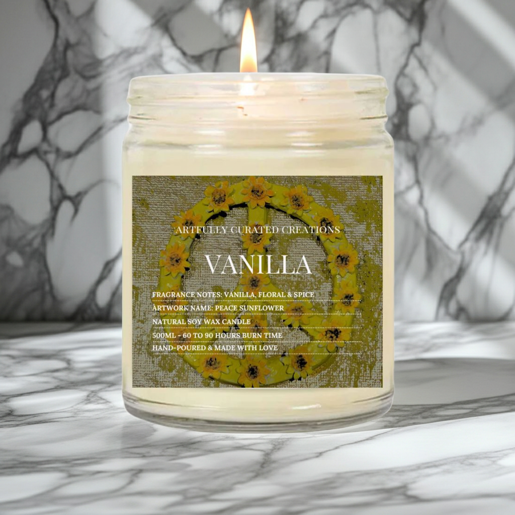 Art Soy Candle in Clear Glass Jar Handmade Scented Candle with Original Clay Artwork, Earthy Fragrance, wedding favour, Minimalist Home Décor - Artfully Curated Creations and identify whats in the image