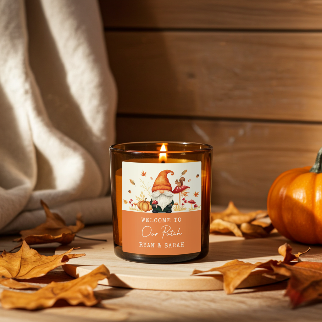 Personalised Amber Glass Vanilla Candle Jar | Custom Autumn & Halloween Gift - Artfully Curated Creations and identify whats in the image