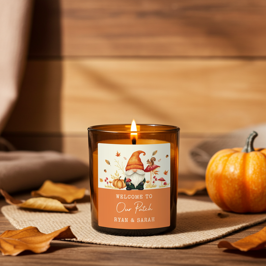 Personalised Amber Glass Vanilla Candle Jar | Custom Autumn & Halloween Gift - Artfully Curated Creations and identify whats in the image