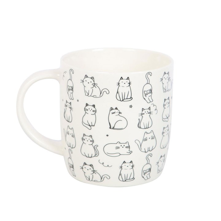 White Happy Cat Print Mug