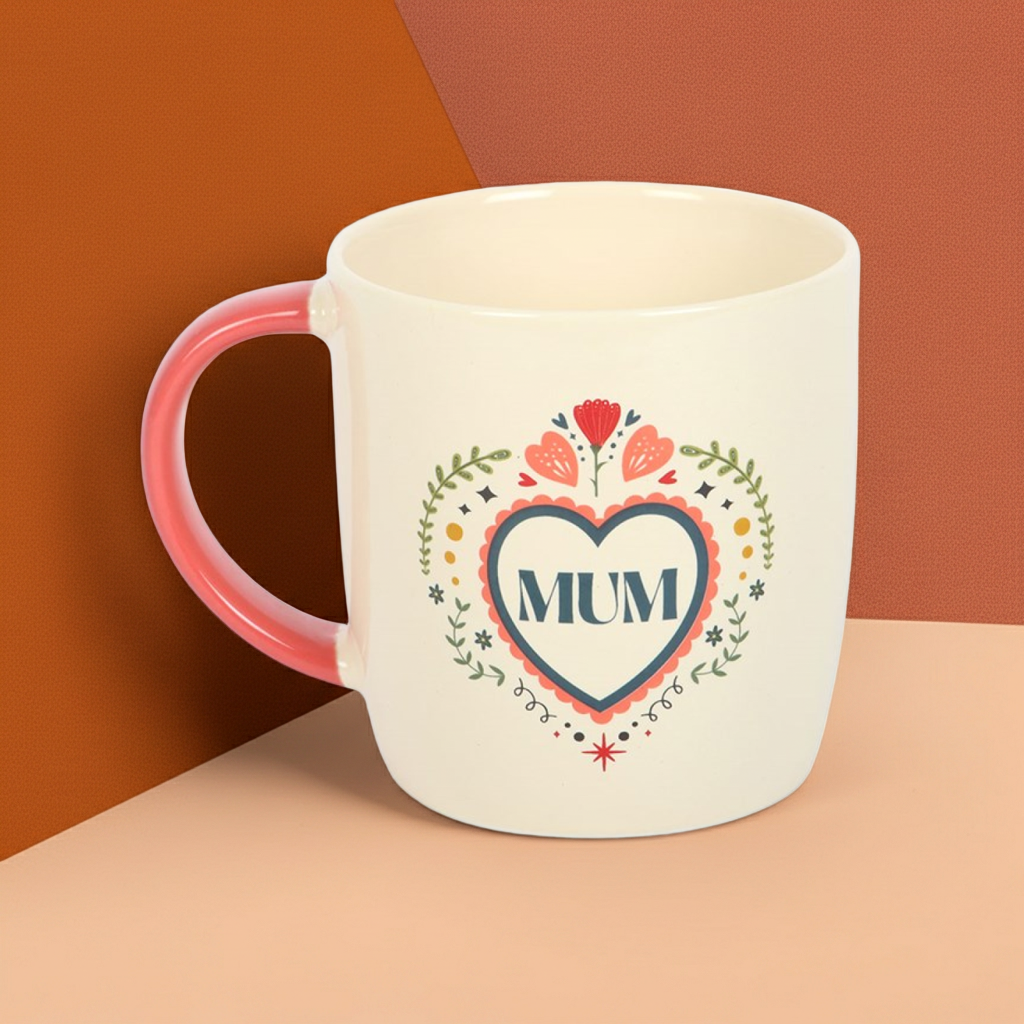 Mum Ceramic Mug with Folk Heart Design | 350ml | Mother’s Day Gift