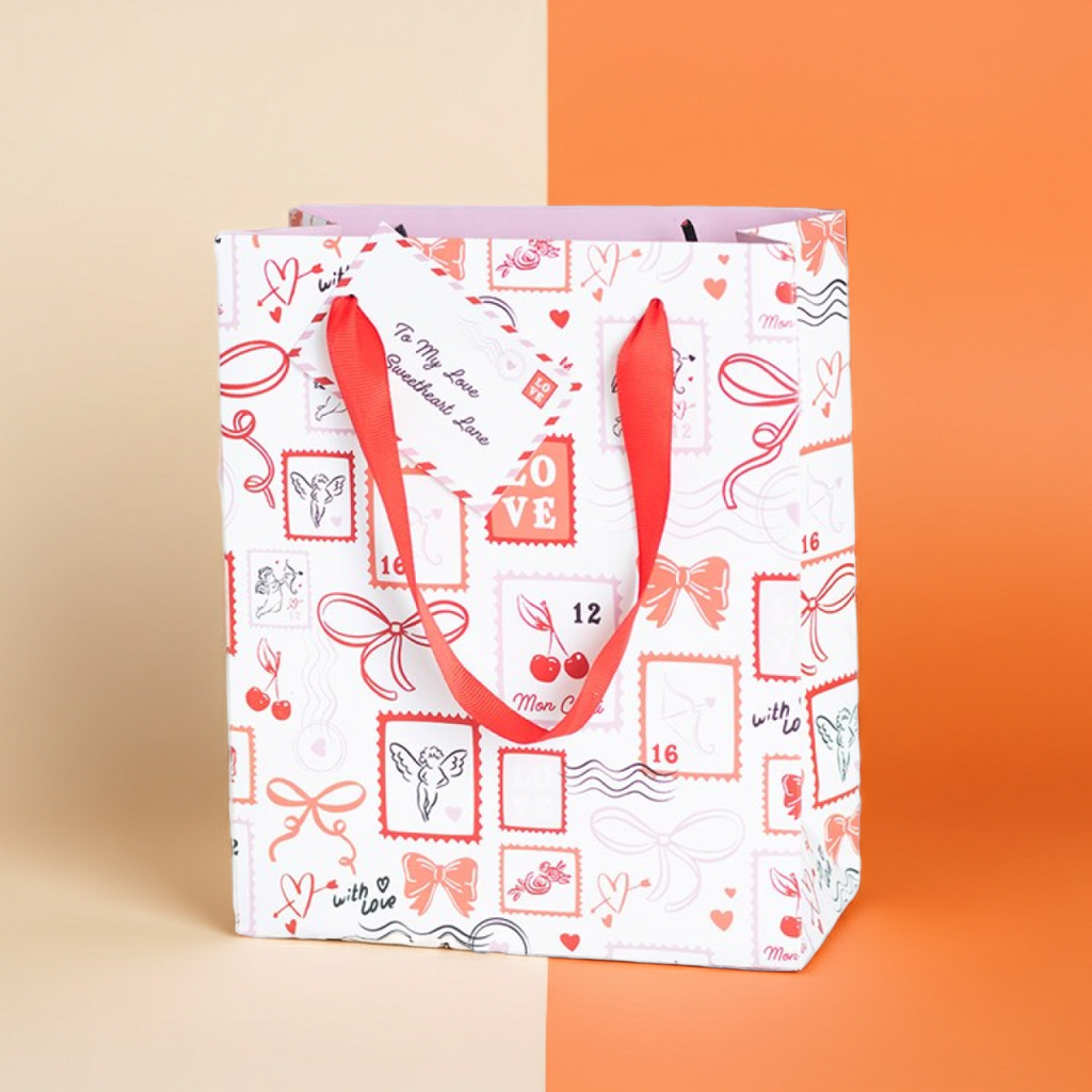Love Letter Gift Bag | 23cm Valentine’s Paper Gift Bag | Postage Stamp Print | Romantic Gift Packaging