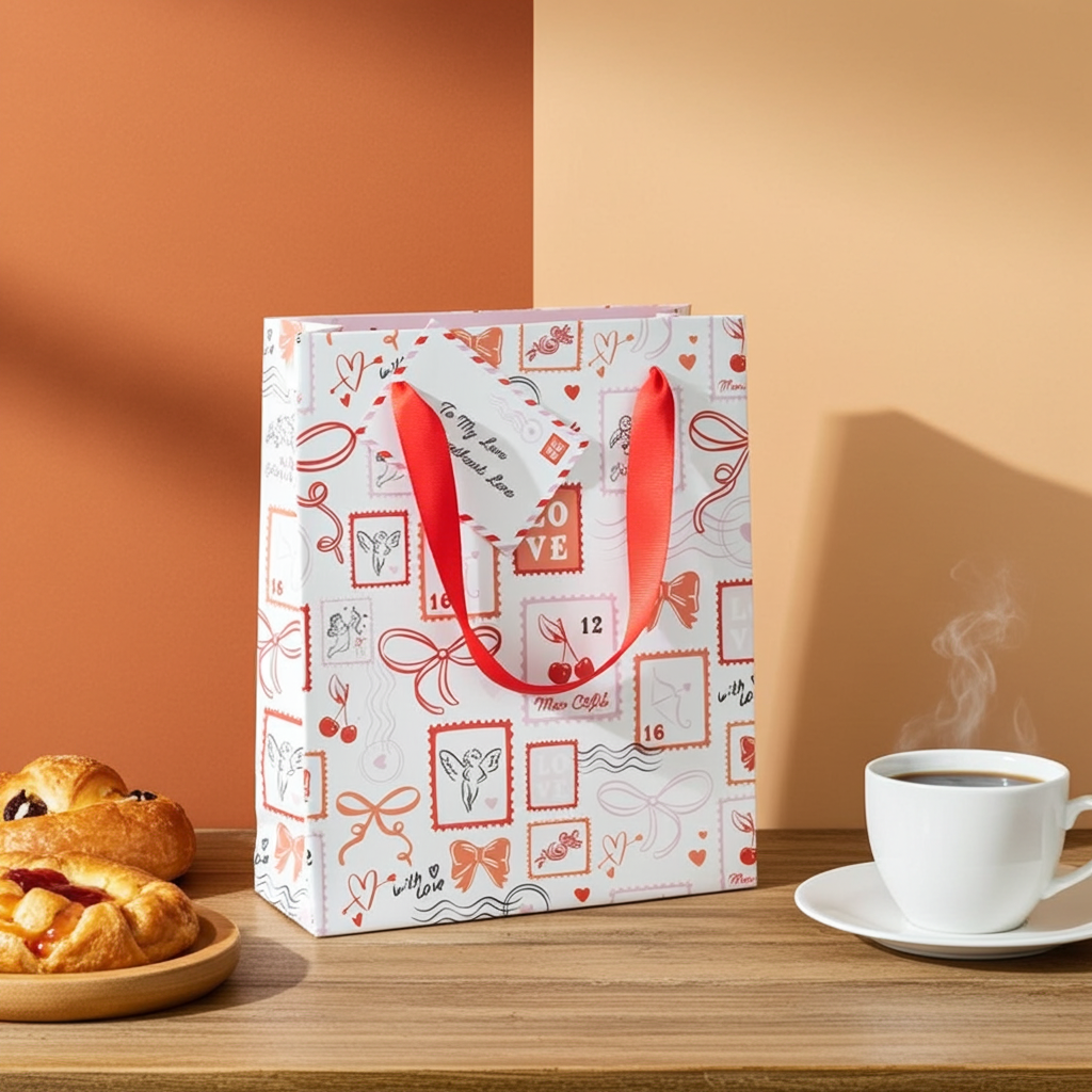 Love Letter Gift Bag | 23cm Valentine’s Paper Gift Bag | Postage Stamp Print | Romantic Gift Packaging