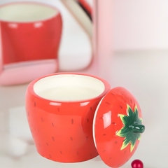 Strawberry Shaped Candle Ceramic Jar with Fruity Scent Sweet Home Decor & Gift, 16-Hour Burn Time