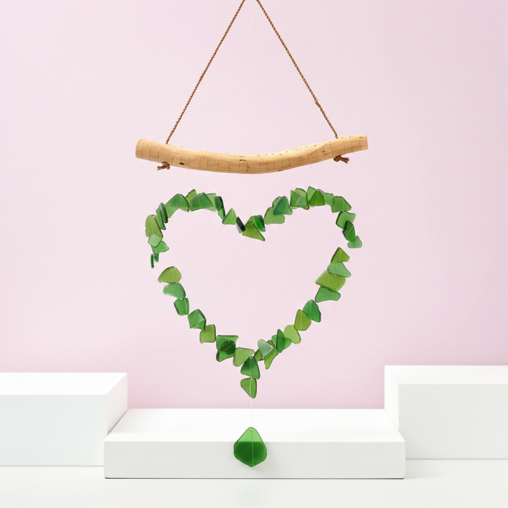 Recycled Glass Love Wind Chimes - Green