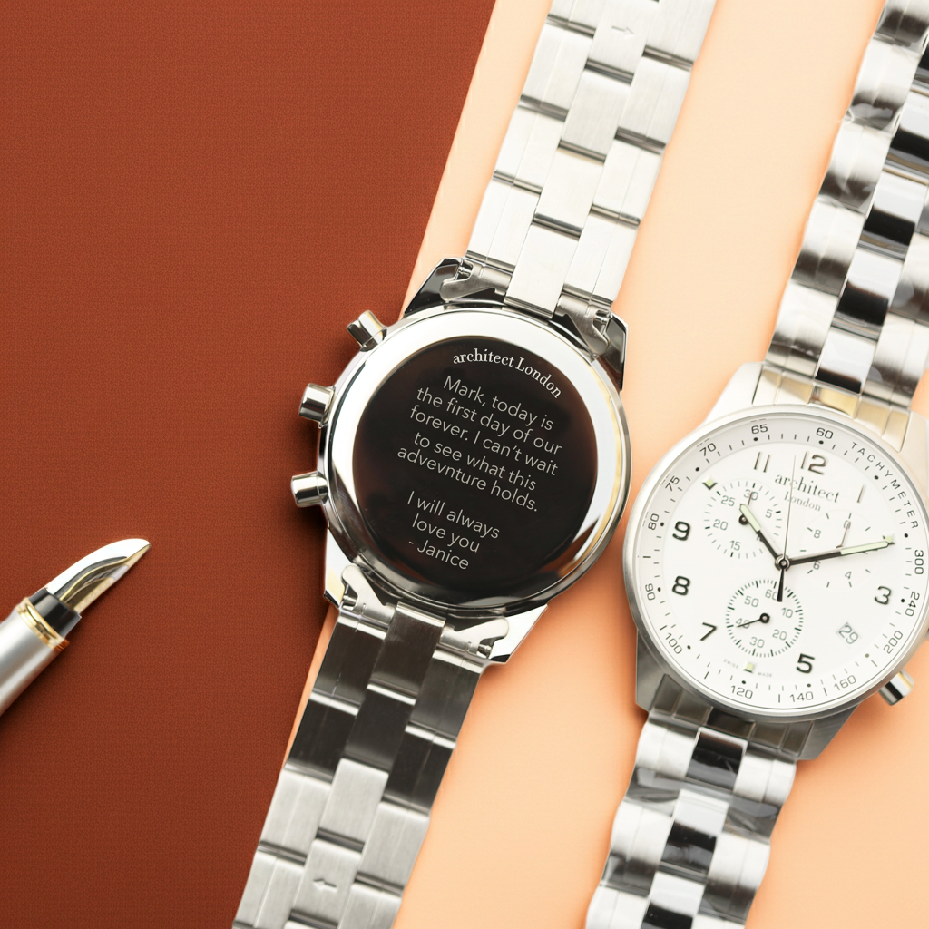 Personalised Men's Endeavour Luxury Handcrafted Swiss Made Watch By Architect London | Modern Font Engraving | A Personal Gift