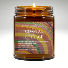 Artwork Soy Candle In Amber Glass Jar - Coastal Cottage