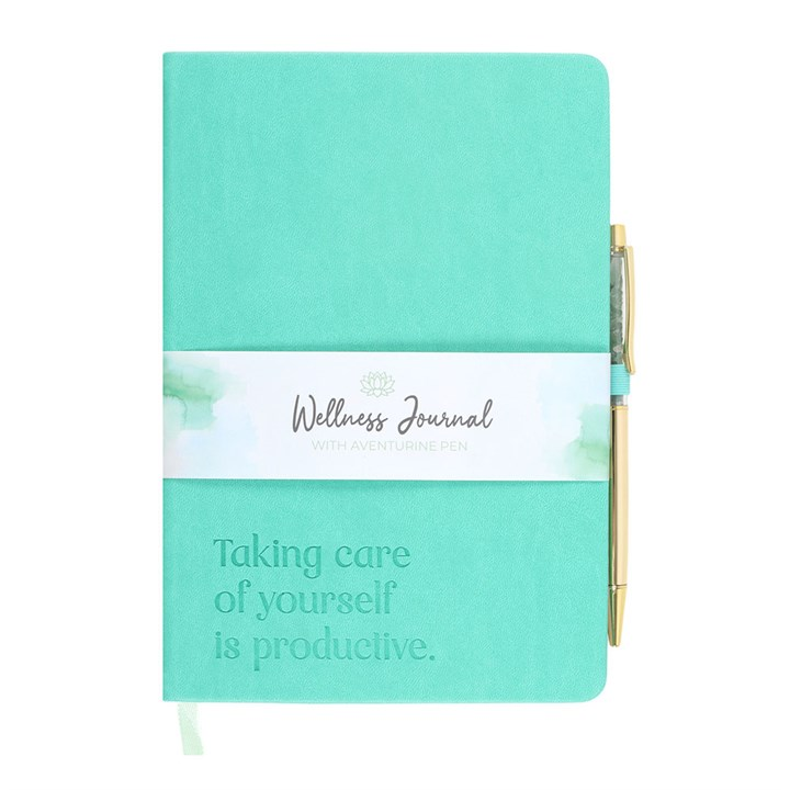 Mint Green A5 Wellness Journal with Aventurine Crystal Pen for Self Care