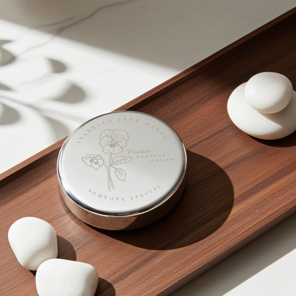 Personalised Birth Flower Round Trinket Box | A Meaningful Gift for Any Occasion