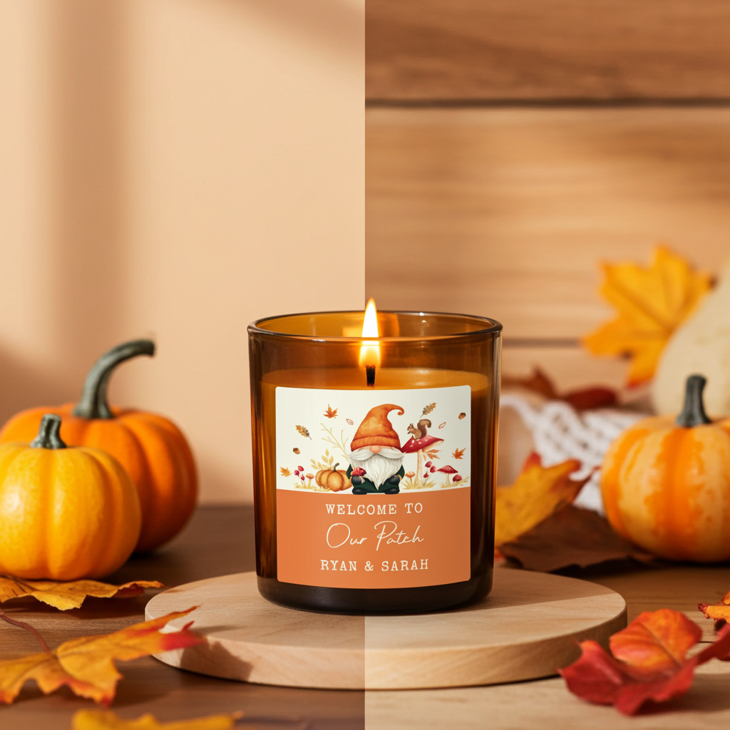 Personalised Amber Glass Vanilla Candle Jar | Custom Autumn & Halloween Gift - Artfully Curated Creations and identify whats in the image