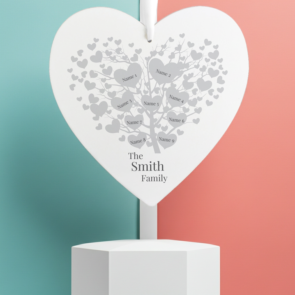 Personalised Family Tree Large Wooden Heart | A Beautiful Keepsake Gift for the Home
