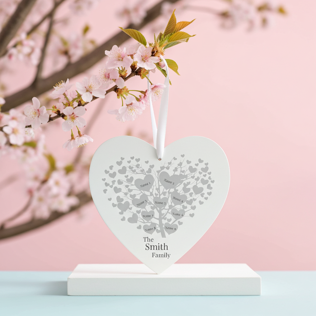 Personalised Family Tree Large Wooden Heart | A Beautiful Keepsake Gift for the Home