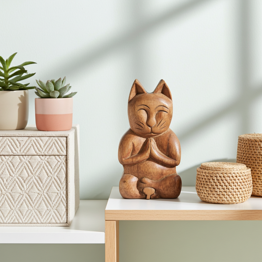 Bali Secret Trinket Storage Box - Yoga Cat