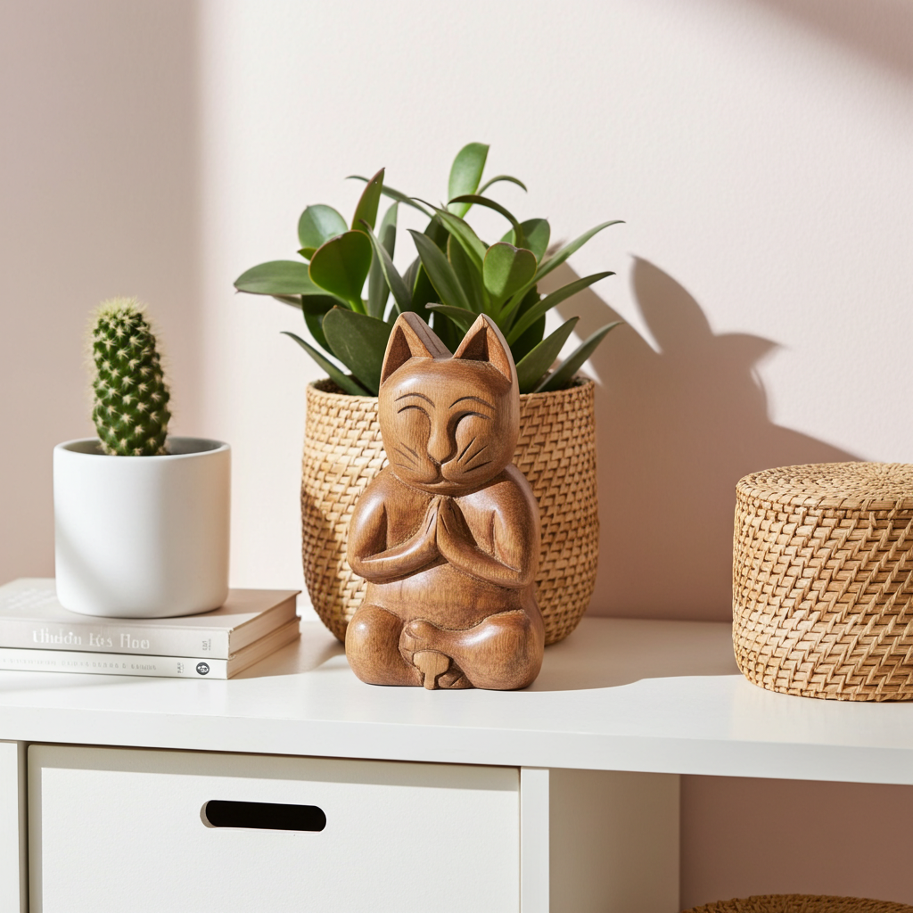 Bali Secret Trinket Storage Box - Yoga Cat