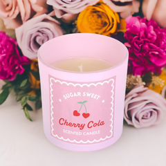 Sugar Sweet Cherry Cola Scented Candle Pink Jar with Gift Box Sweet Romantic Gift, Nostalgic Fragrance, 30-Hour Burn Time