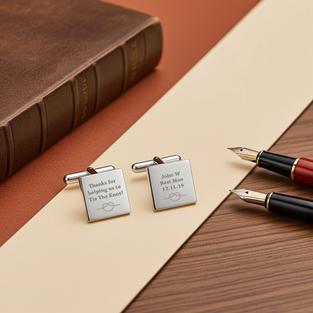 Personalised ‘Tie the Knot’ Cufflinks | Engraved Wedding Gift Box - Artfully Curated Creations and identify whats in the image