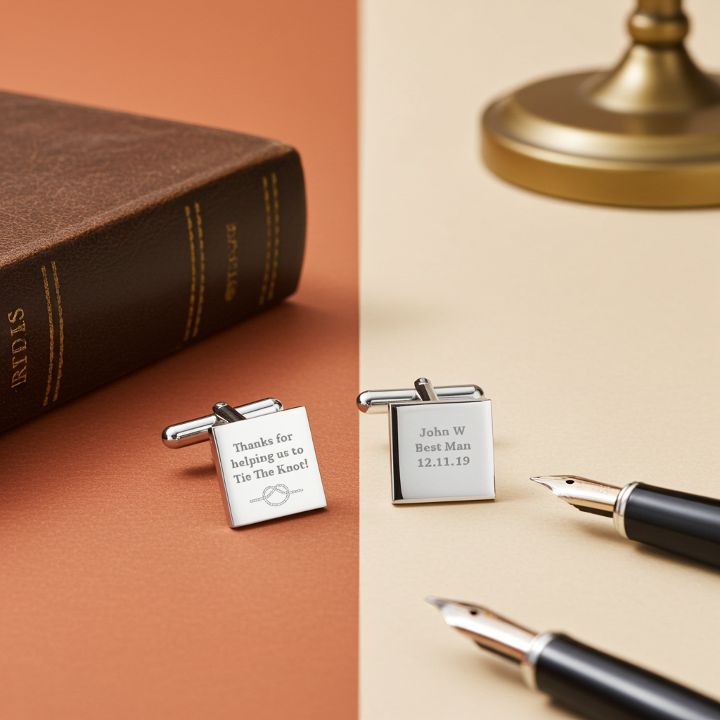 Personalised ‘Tie the Knot’ Cufflinks | Engraved Wedding Gift Box - Artfully Curated Creations and identify whats in the image