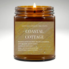 Artwork Soy Candle In Amber Glass Jar - Coastal Cottage