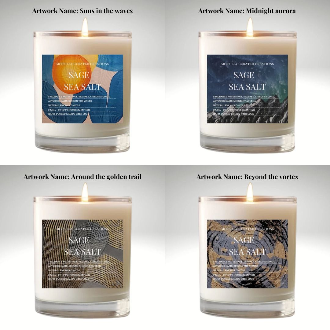 Art Candle Original Clay Artwork Scented Soy Wax in clear glass, Handmade Gift, Wedding Favour, Elegant Home Décor Candle, Luxury Party Bag - Artfully Curated Creations and identify whats in the image