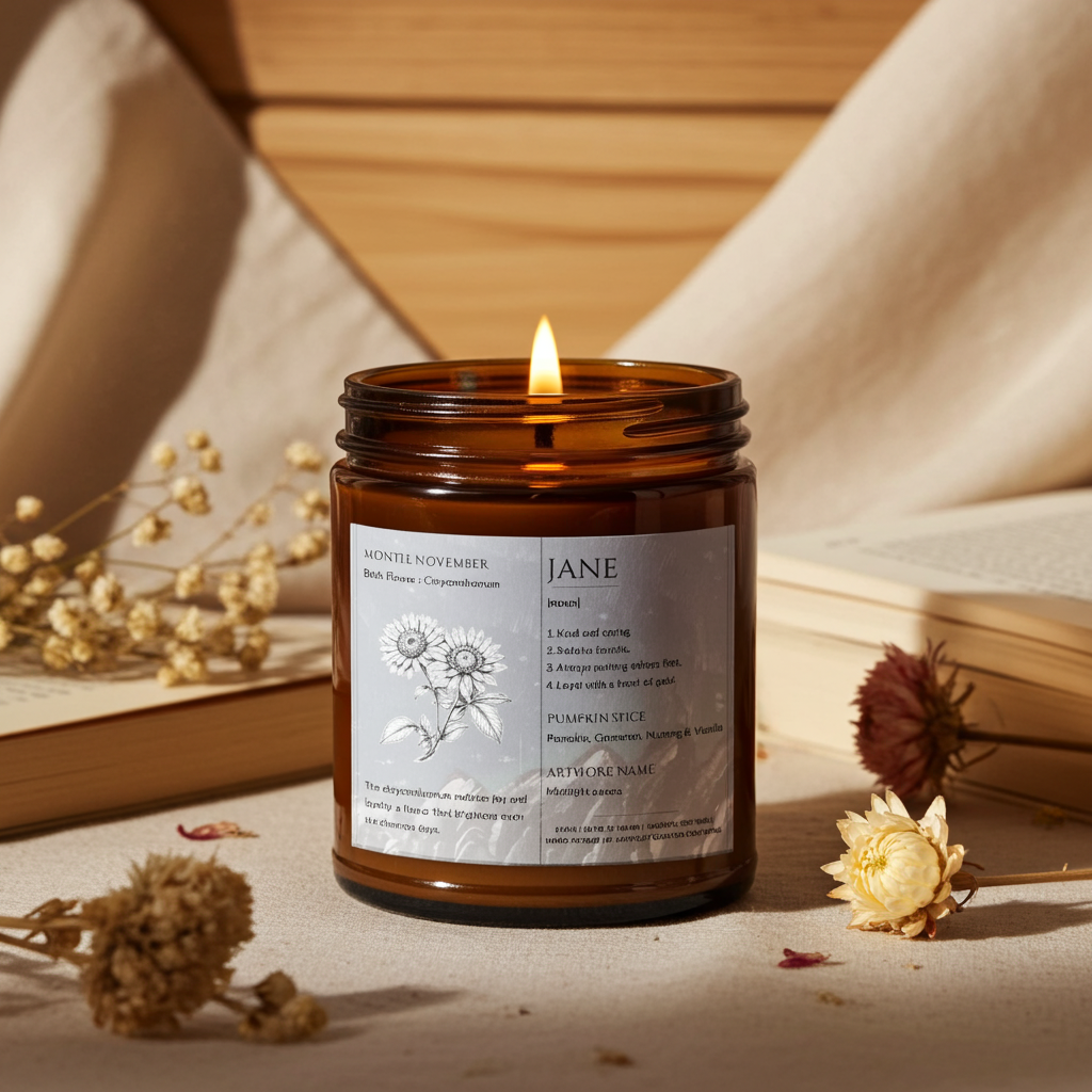 The Definition of you birth flower customisable scented artwork candle | Handmade | A personal gift - Artfully Curated Creations and identify whats in the image