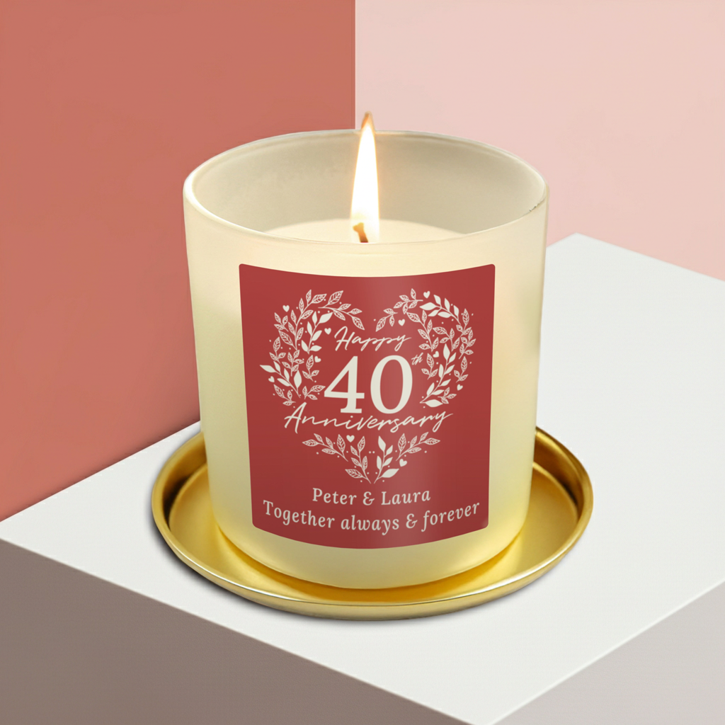 Personalised 40th Anniversary Vanilla Candle Jar | Ruby Anniversary Keepsake - Artfully Curated Creations and identify whats in the image