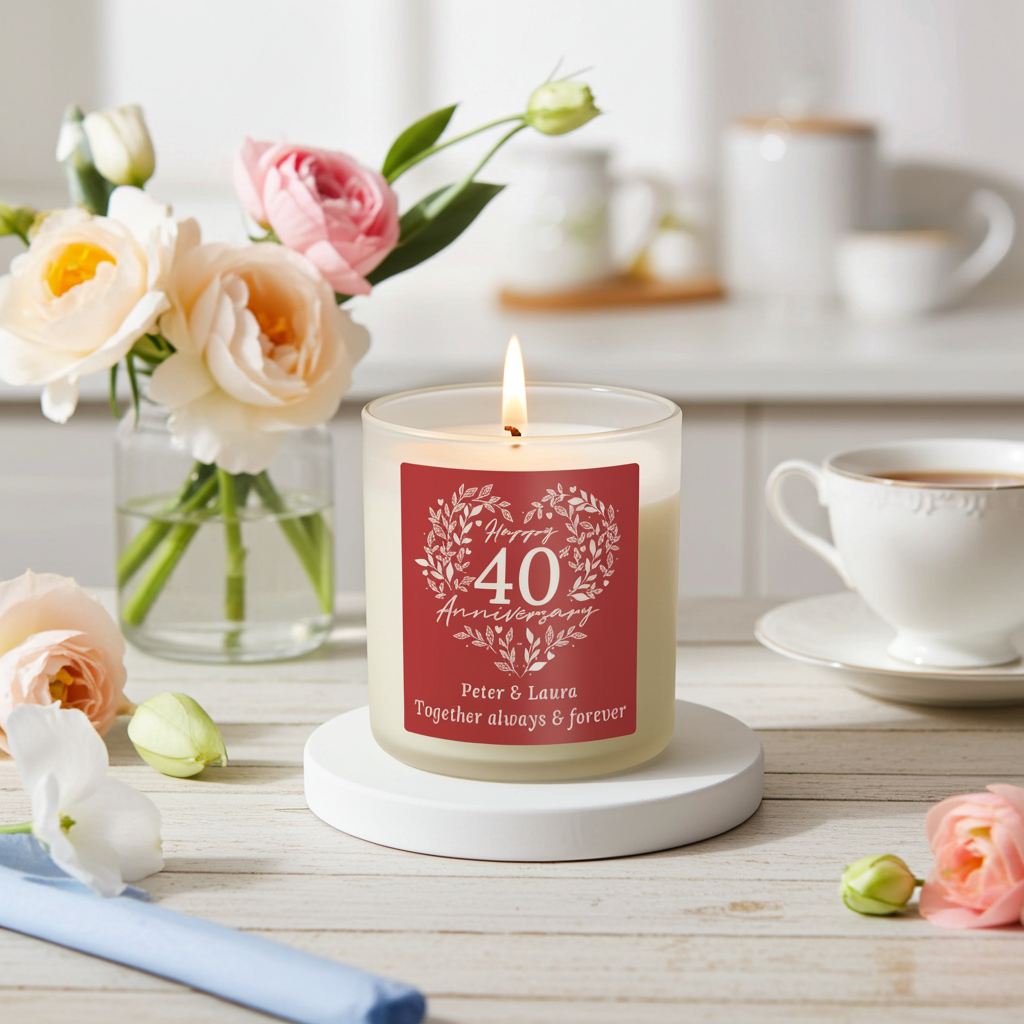 Personalised 40th Anniversary Vanilla Candle Jar | Ruby Anniversary Keepsake - Artfully Curated Creations and identify whats in the image