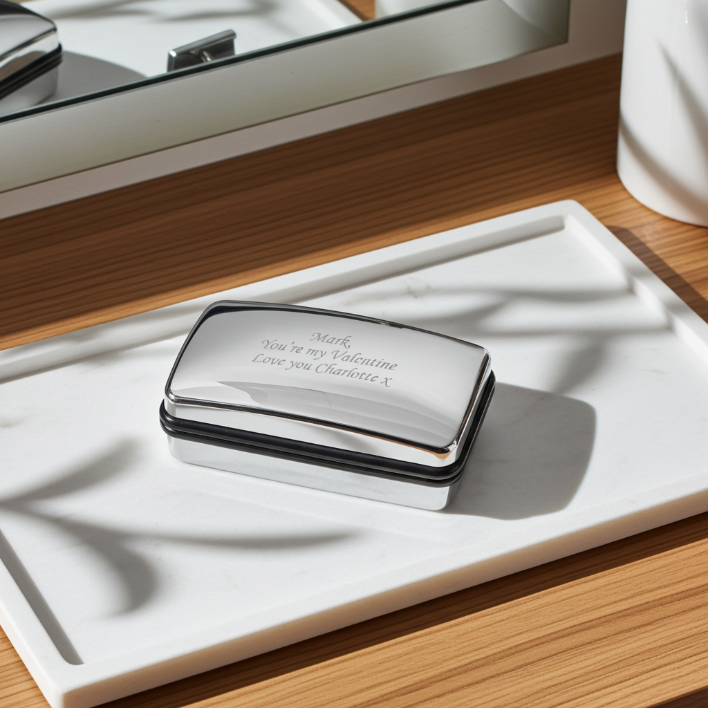 Personalised Silver Cufflink Box | Engraved Keepsake Gift for Weddings, Birthdays & Father’s Day - Artfully Curated Creations and identify whats in the image
